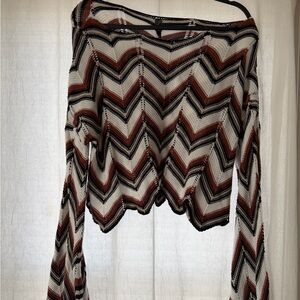 Alya Chevron Knit Top in White, Brown & Black